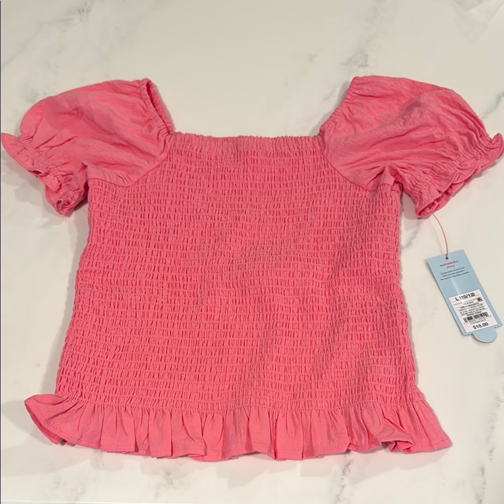 Pink Ruched Puff Sleeve Top